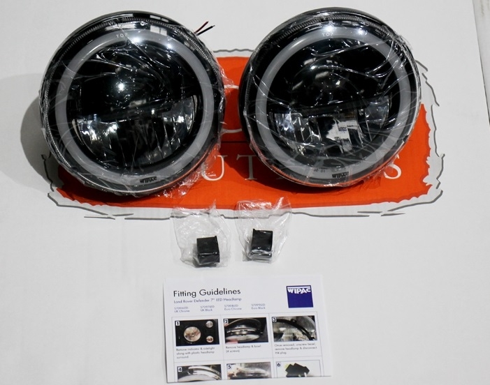 Wipac 7 LED black Headlights with Halo ring RHD Pair Fits Land Rover  Defender